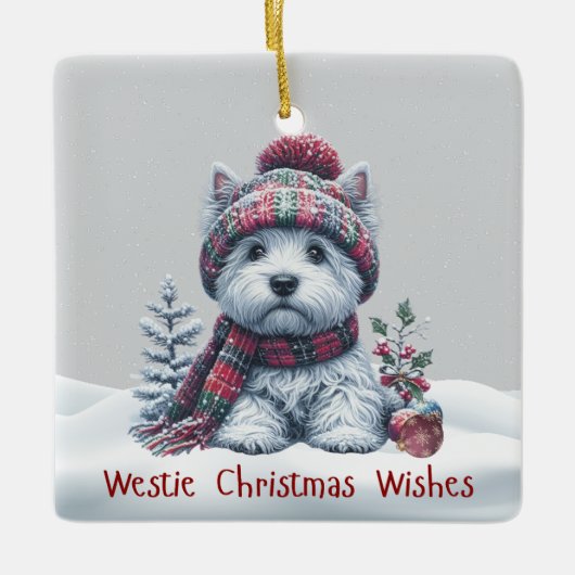 Persoonlijke Winter Westie Kerstbal Keramisch Ornament (Voorkant)