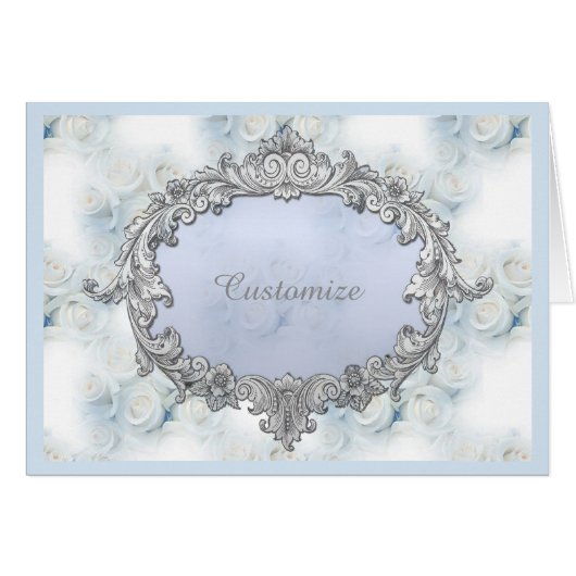 Persoonlijke Winter White Roses Pattern Note Card (Voorkant Horizontaal)