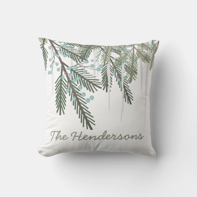 Persoonlijke Winter Wonderland Pine Bough Kussen (Voorkant)