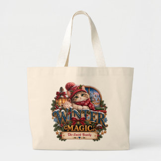 Persoonlijke Wintermagie Knusse Kat Kerstmis Grote Tote Bag