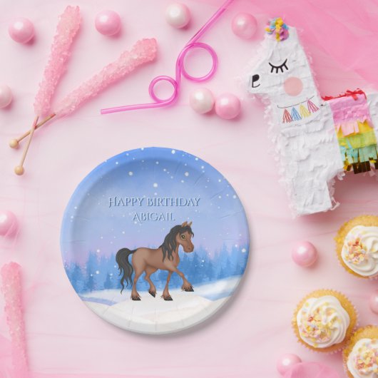 Persoonlijke winterpaarden en sneeuwdag papieren bordje (Feest)
