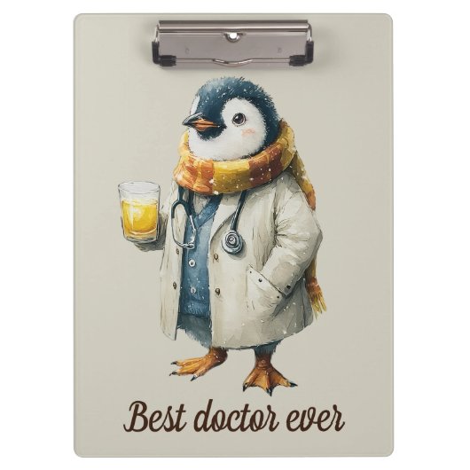 Persoonlijke Winterpinguïn “Beste Dokter Ooit” Klembord (Voorkant)