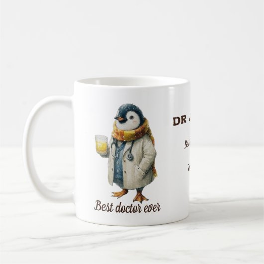 Persoonlijke Winterpinguïn “Beste Dokter Ooit” Koffiemok (Links)