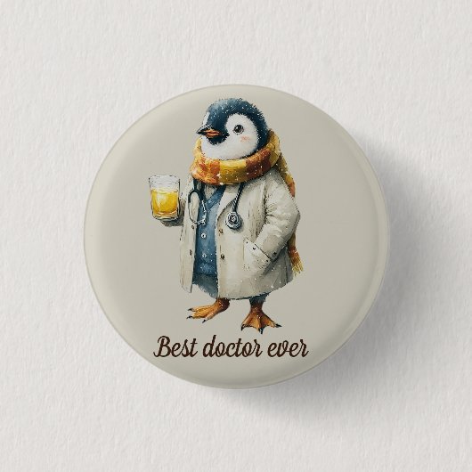 Persoonlijke Winterpinguïn “Beste Dokter Ooit” Ronde Button 3,2 Cm (Voorkant)