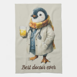 Persoonlijke Winterpinguïn “Beste Dokter Ooit” Theedoek