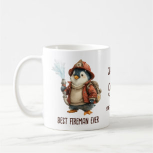 Persoonlijke winterpinguïn brandweerman geschenkmo koffiemok