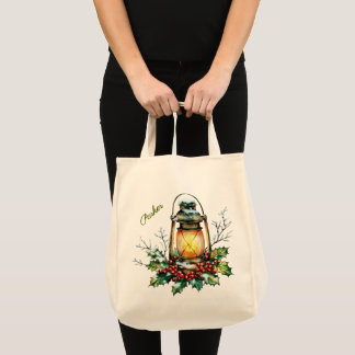 Persoonlijke winterwaterverf hulst en bessen tote bag