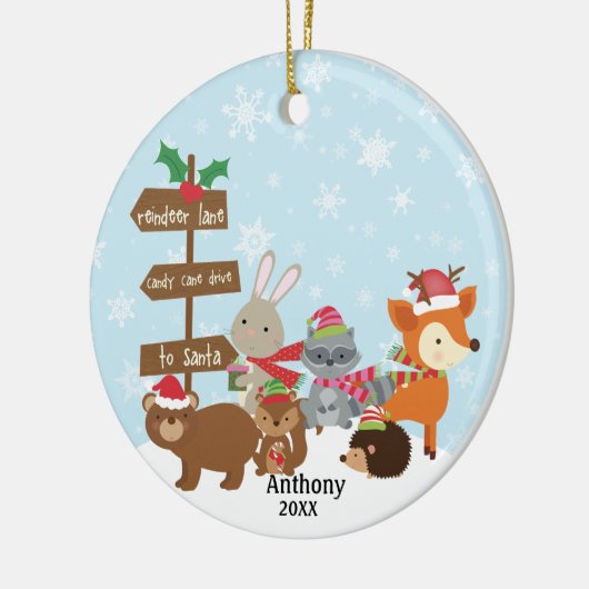Persoonlijke winterWoodlanddieren Keramisch Ornament (Links)