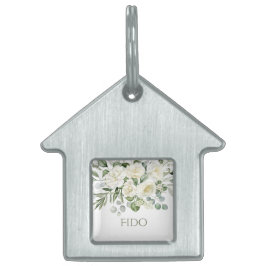 Persoonlijke Witte Bloem Bruiloft Huisdier Label Huisdieren Naamplaatje