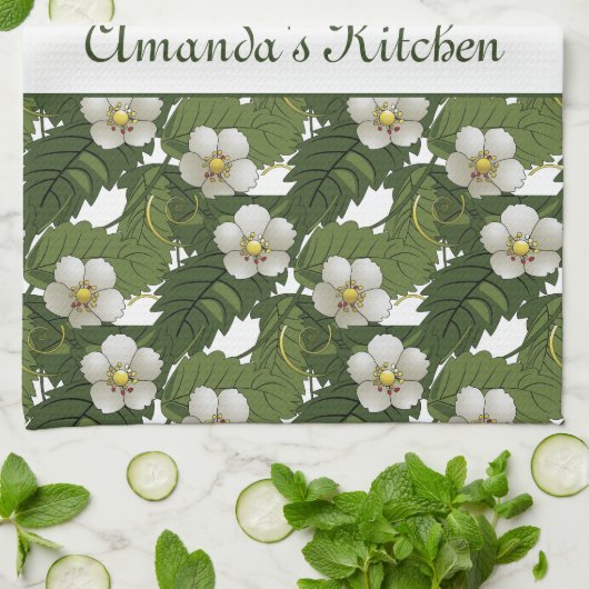 Persoonlijke Witte Bloem Theedoek (Gevouwen)