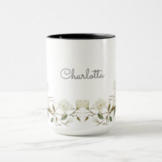 Persoonlijke witte bloemenmok, elegante aangepaste mok