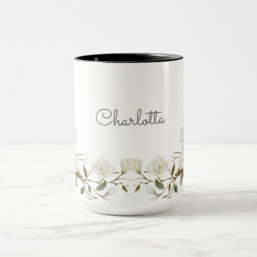 Persoonlijke witte bloemenmok, elegante aangepaste mok (Midden)