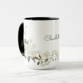 Persoonlijke witte bloemenmok, elegante aangepaste mok (Voorkant links)