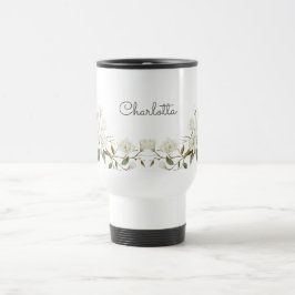 Persoonlijke witte bloemenmok, elegante aangepaste reisbeker