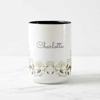 Persoonlijke witte bloemenmok, elegante aangepaste tweekleurige koffiemok