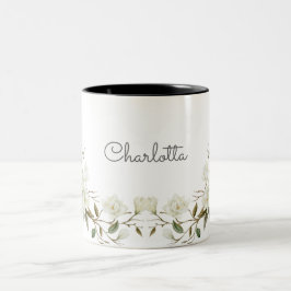 Persoonlijke witte bloemenmok, elegante aangepaste tweekleurige koffiemok