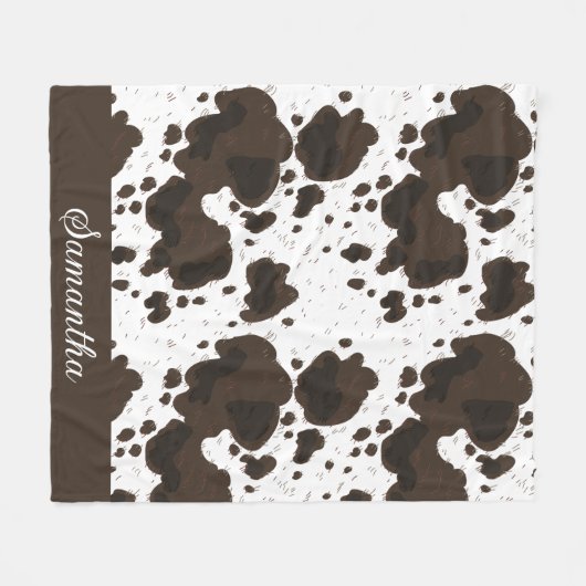 Persoonlijke witte bruine cowhide print fleece deken (Voorkant (Horizontaal))
