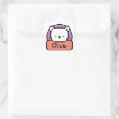 Persoonlijke witte cartoonkat vierkante sticker (Tas)