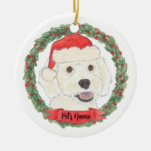 Persoonlijke witte cream Doodle Kerstmis Keramisch Ornament (Voorkant)