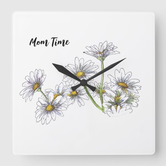 Persoonlijke witte Daisy Clock Vierkante Klok (Voorkant)