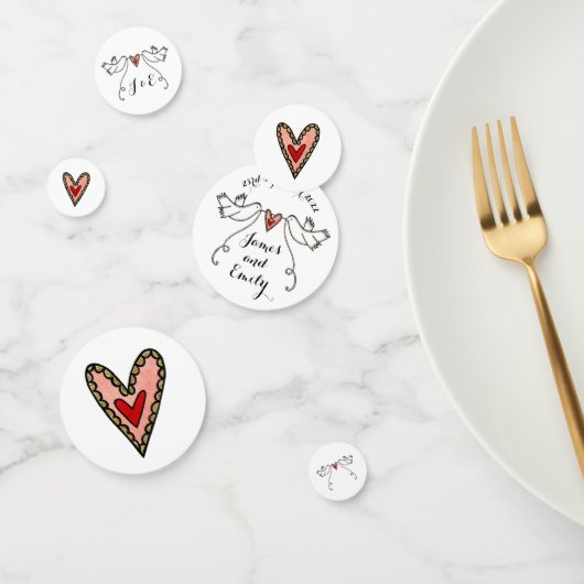 Persoonlijke witte doven en liefdeshart confetti (Groep)