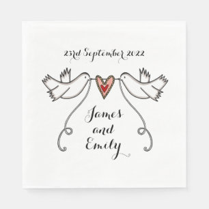 Persoonlijke Witte Doves en Love Heart Wedding Servet