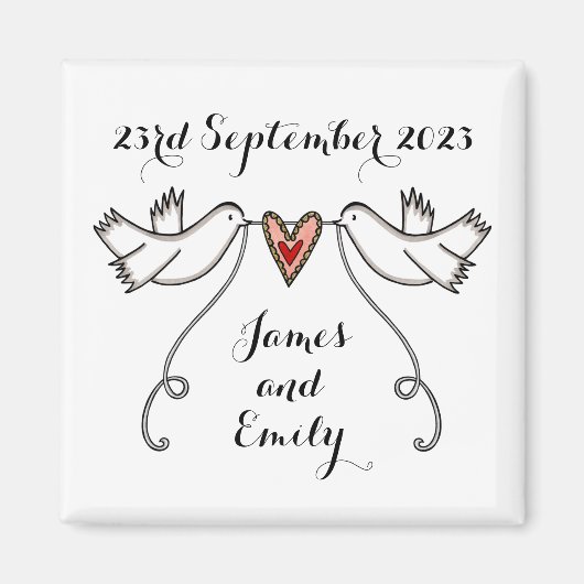 Persoonlijke Witte Doves Wedding Magnet Favor (Voorkant)