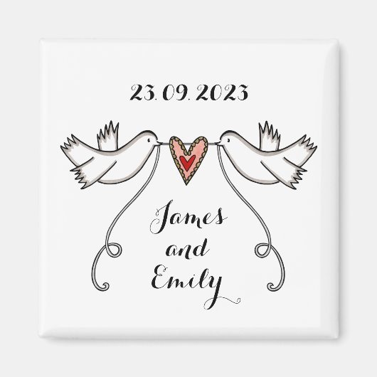 Persoonlijke Witte Doves Wedding Magnet Favor (Voorkant)