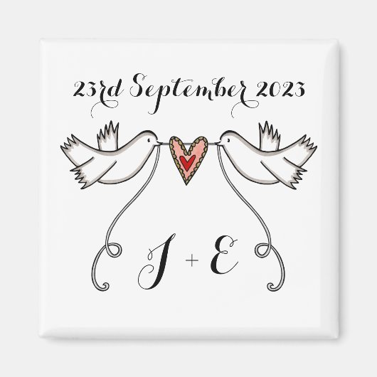 Persoonlijke Witte Doves Wedding Magnet Favor (Voorkant)