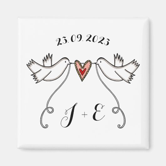 Persoonlijke Witte Doves Wedding Magnet Favor (Voorkant)