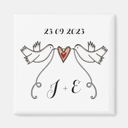 Persoonlijke Witte Doves Wedding Magnet Favor (Voorkant)