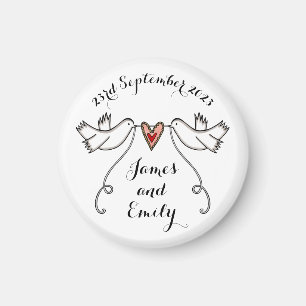 Persoonlijke Witte Doves Wedding Magnet Favor