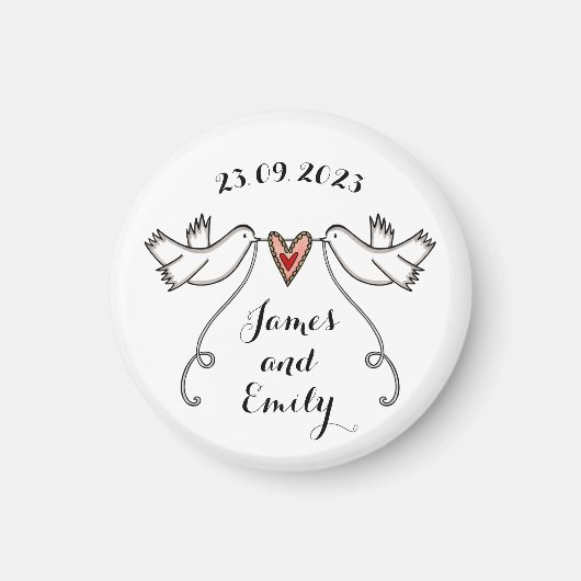Persoonlijke Witte Doves Wedding Magnet Favor (Voorkant)