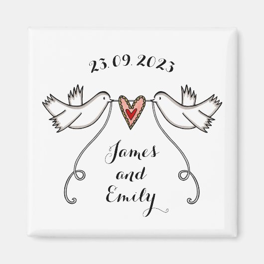 Persoonlijke Witte Doves Wedding Magnet Favor (Voorkant)