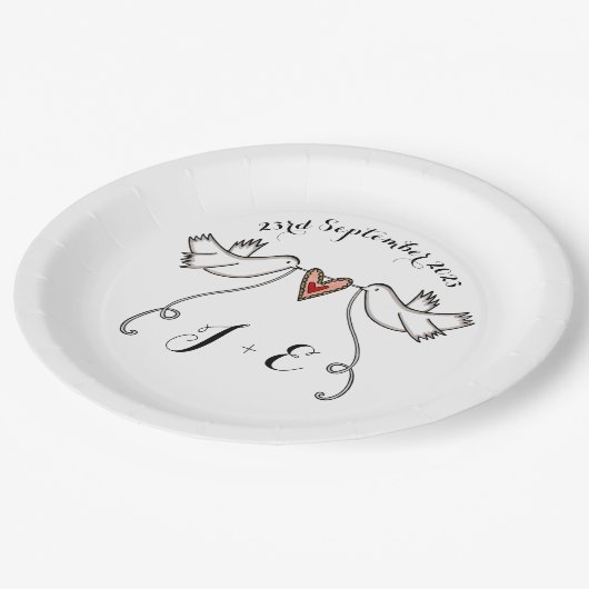 Persoonlijke Witte Duiven Bruiloft Eetpapier Bord (Gekanteld)