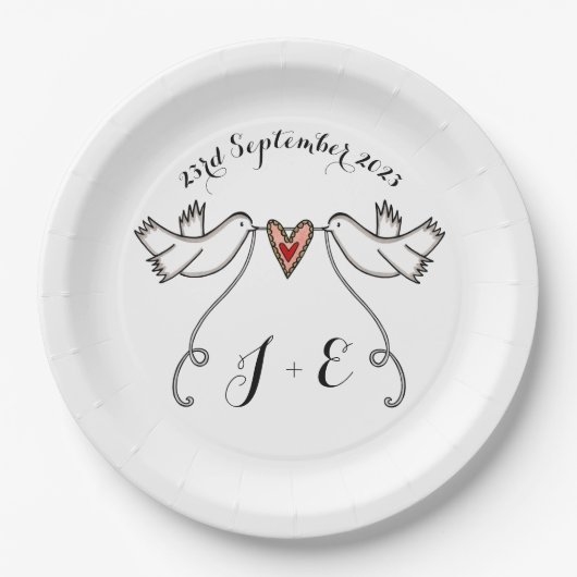 Persoonlijke Witte Duiven Bruiloft Eetpapier Bord (Voorkant)