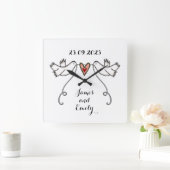 Persoonlijke witte duiven huwelijksgeschenk Acryli Vierkante Klok (Huis)