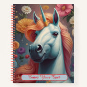 Persoonlijke witte eenhoorn bloem portret notitieboek (Voorkant)
