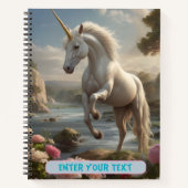 Persoonlijke Witte Eenhoorn Bloem Stroom Notitieboek (Voorkant)