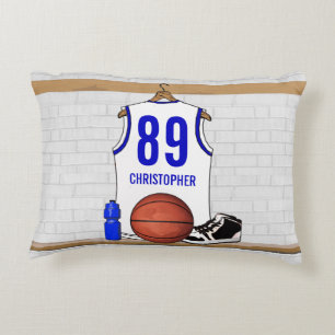 Persoonlijke Witte en Blauwe Basketball Jersey Accent Kussen