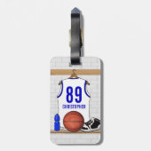 Persoonlijke Witte en Blauwe Basketball Jersey Bagagelabel (Achterkant verticaal)