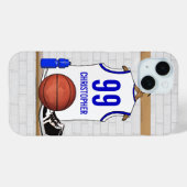 Persoonlijke Witte en Blauwe Basketball Jersey Case-Mate iPhone Case (Achterkant (horizontaal))