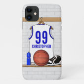 Persoonlijke Witte en Blauwe Basketball Jersey Case-Mate iPhone Case (Achterkant)