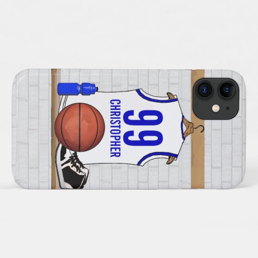 Persoonlijke Witte en Blauwe Basketball Jersey Case-Mate iPhone Case (Achterkant (horizontaal))