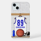 Persoonlijke Witte en Blauwe Basketball Jersey iPhone Hoesje (Achterkant)