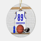 Persoonlijke Witte en Blauwe Basketball Jersey Keramisch Ornament (Links)