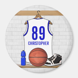 Persoonlijke Witte en Blauwe Basketball Jersey Magneet