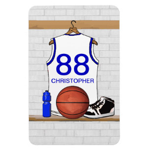 Persoonlijke Witte en Blauwe Basketball Jersey Magneet
