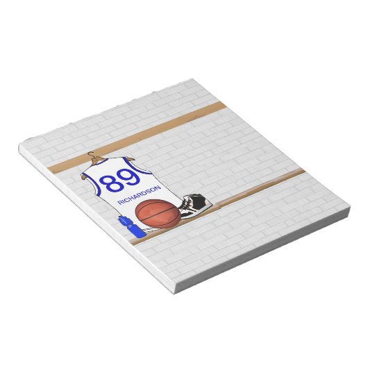 Persoonlijke Witte en Blauwe Basketball Jersey Notitieblok (Schuin)