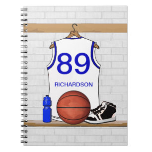 Persoonlijke Witte en Blauwe Basketball Jersey Notitieboek